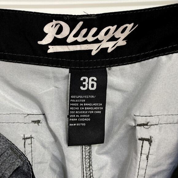 Plugg Swim Trunks Shorts Men's Size 36 Gray Military Style Cargo Fatigue Hiking - Picture 6 of 11